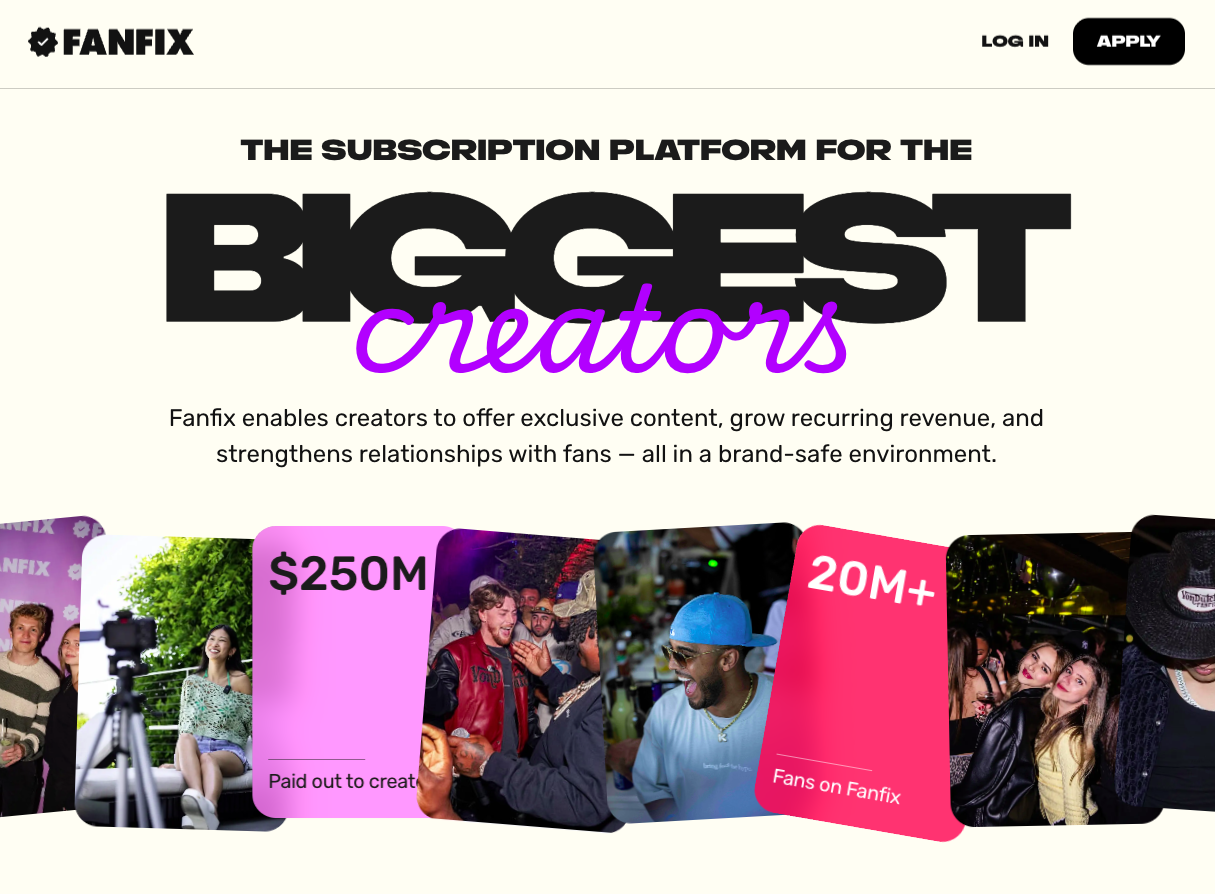 Fanfix creator subscription platform homepage