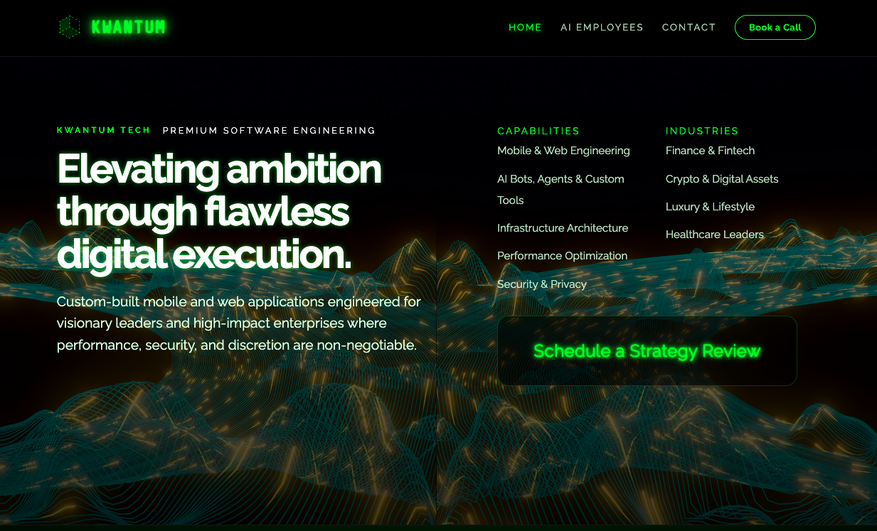 Kwantum Tech premium software engineering homepage